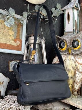 Aurielle Black Leather Messenger Bag with Gold Accent